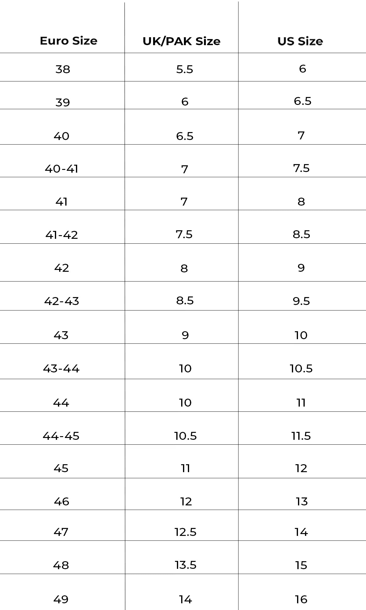 Size chart