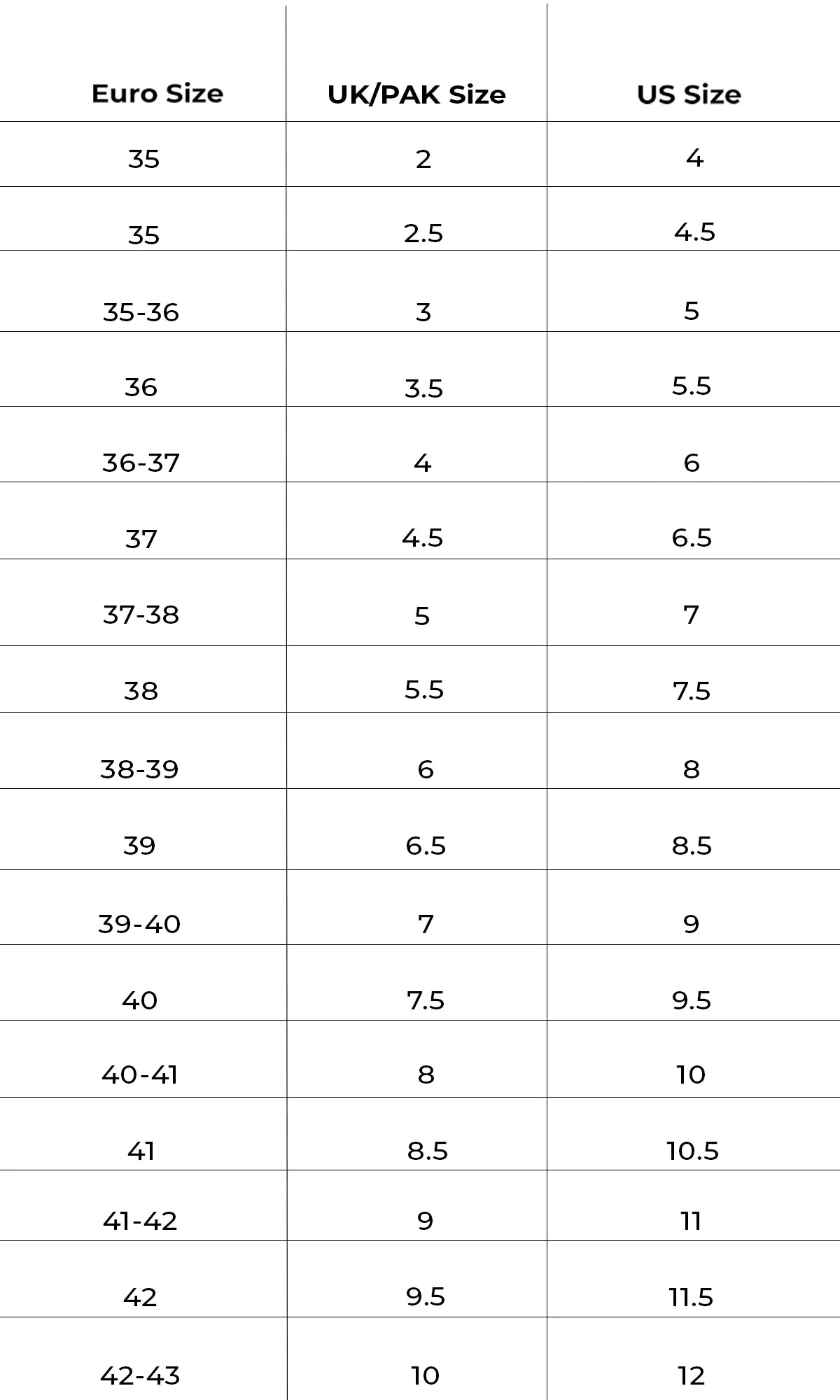 Size chart